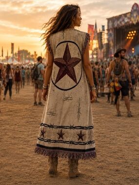 Rustic Western Woven Tapestry Long Duster